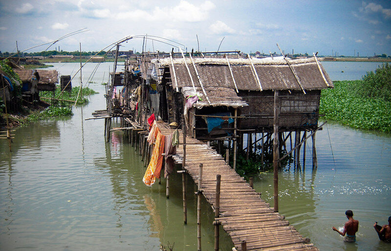 Stilt houses an adaptation to climate change. Photo courtesy of fieldwork by research group at Development Planning Unit, University College London and the Department of Architecture at BRAC University.