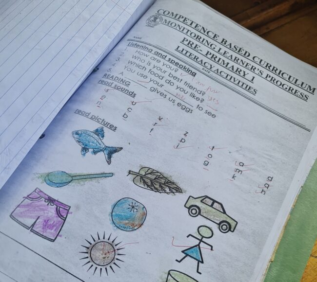 Photo courtesy of Consortium for Street Children: school books show progress in literacy